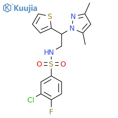3-chloro-N-[2-(3,5-dimethyl-1H-pyrazol-1-yl)-2-(thiophen-2-yl)ethyl]-4-fluorobenzene-1-sulfonamide structure