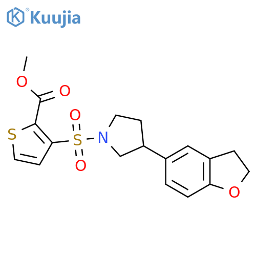 methyl 3-{3-(2,3-dihydro-1-benzofuran-5-yl)pyrrolidin-1-ylsulfonyl}thiophene-2-carboxylate structure
