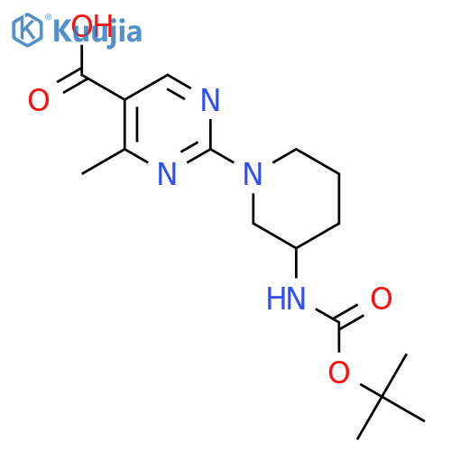 2-(3-((Tert-butoxycarbonyl)amino)piperidin-1-yl)-4-methylpyrimidine-5-carboxylic acid structure