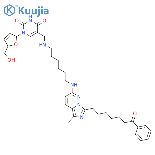 1-[(2R,5S)-5-(hydroxymethyl)-2,5-dihydrofuran-2-yl]-5-[[6-[[5-methyl-7-(7-oxo-7-phenyl-heptyl)imidazo[5,1-f]pyridazin-2-yl]amino]hexylamino]methyl]pyrimidine-2,4-dione structure