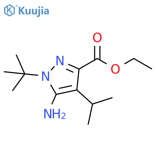 1H-Pyrazole-3-carboxylic acid, 5-amino-1-(1,1-dimethylethyl)-4-(1-methylethyl)-, ethyl ester structure