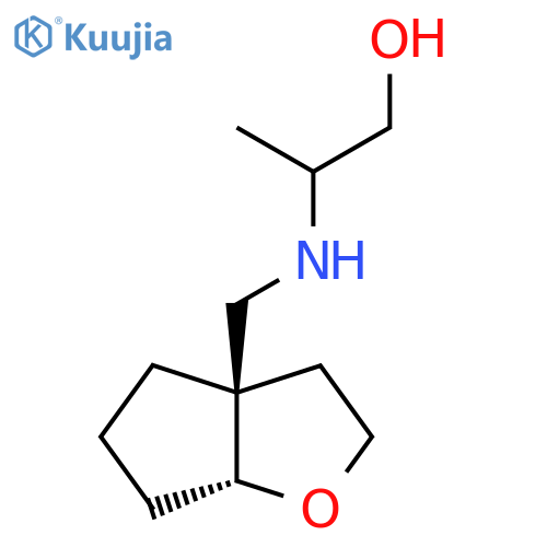 rac-2-({[(3aR,6aR)-hexahydro-2H-cyclopenta[b]furan-3a-yl]methyl}amino)propan-1-ol structure