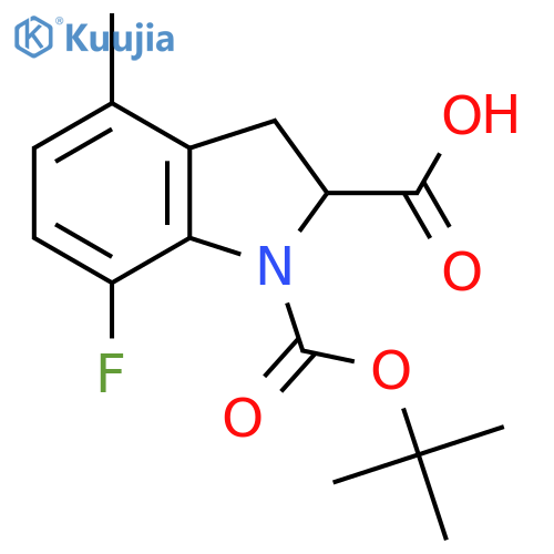 7-Fluoro-4-methyl-1-[(2-methylpropan-2-yl)oxycarbonyl]-2,3-dihydroindole-2-carboxylic acid structure