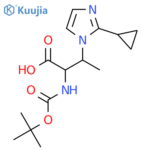 2-{(tert-butoxy)carbonylamino}-3-(2-cyclopropyl-1H-imidazol-1-yl)butanoic acid structure