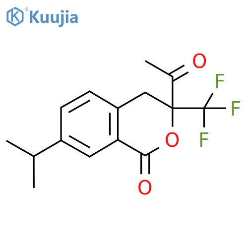 1H-2-Benzopyran-1-one, 3-acetyl-3,4-dihydro-7-(1-methylethyl)-3-(trifluoromethyl)- structure