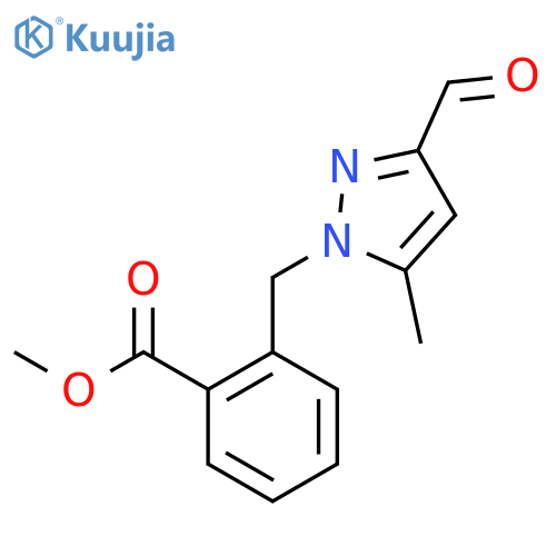methyl 2-[(3-formyl-5-methyl-1H-pyrazol-1-yl)methyl]benzoate structure