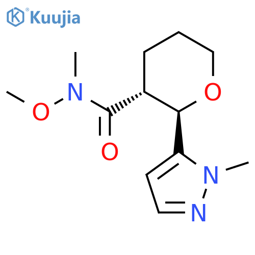 rac-(2R,3R)-N-methoxy-N-methyl-2-(1-methyl-1H-pyrazol-5-yl)oxane-3-carboxamide structure