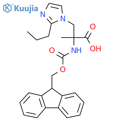 2-({(9H-fluoren-9-yl)methoxycarbonyl}amino)-2-methyl-3-(2-propyl-1H-imidazol-1-yl)propanoic acid structure