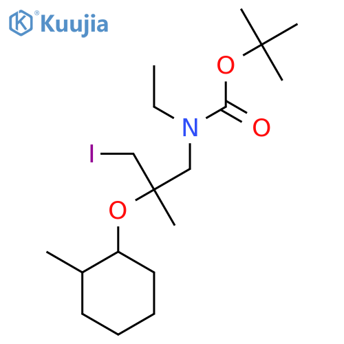 tert-butyl N-ethyl-N-{3-iodo-2-methyl-2-(2-methylcyclohexyl)oxypropyl}carbamate structure