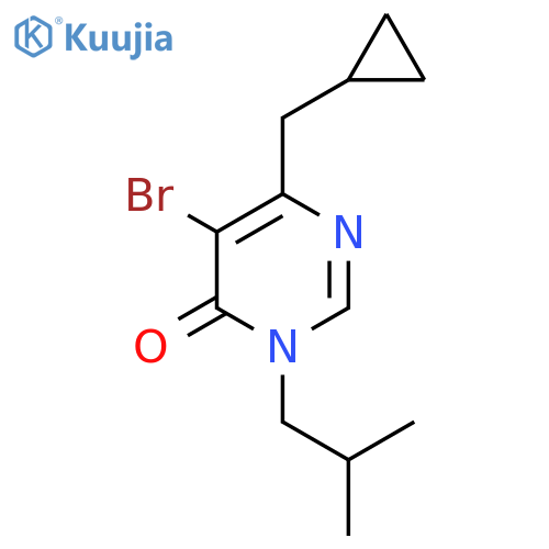 5-bromo-6-(cyclopropylmethyl)-3-(2-methylpropyl)-3,4-dihydropyrimidin-4-one structure