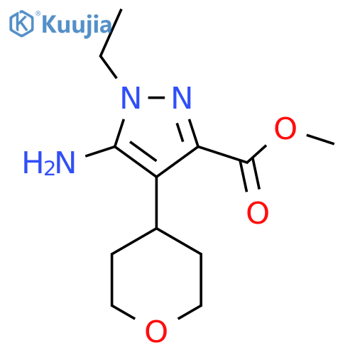 methyl 5-amino-1-ethyl-4-(oxan-4-yl)-1H-pyrazole-3-carboxylate structure