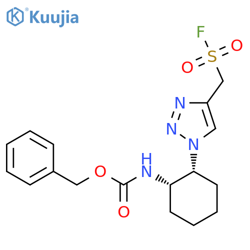 rac-benzyl N-(1R,2S)-2-{4-(fluorosulfonyl)methyl-1H-1,2,3-triazol-1-yl}cyclohexylcarbamate structure