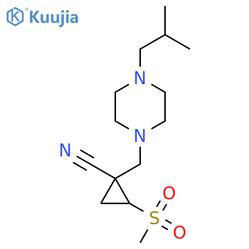 2-Methanesulfonyl-1-{[4-(2-methylpropyl)piperazin-1-yl]methyl}cyclopropane-1-carbonitrile structure