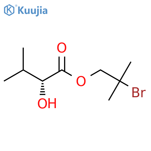 2-bromo-2-methylpropyl (2R)-2-hydroxy-3-methylbutanoate structure