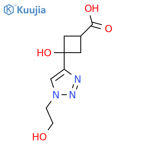 3-hydroxy-3-1-(2-hydroxyethyl)-1H-1,2,3-triazol-4-ylcyclobutane-1-carboxylic acid structure