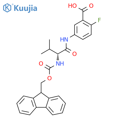 5-[(2R)-2-({[(9H-fluoren-9-yl)methoxy]carbonyl}amino)-3-methylbutanamido]-2-fluorobenzoic acid structure