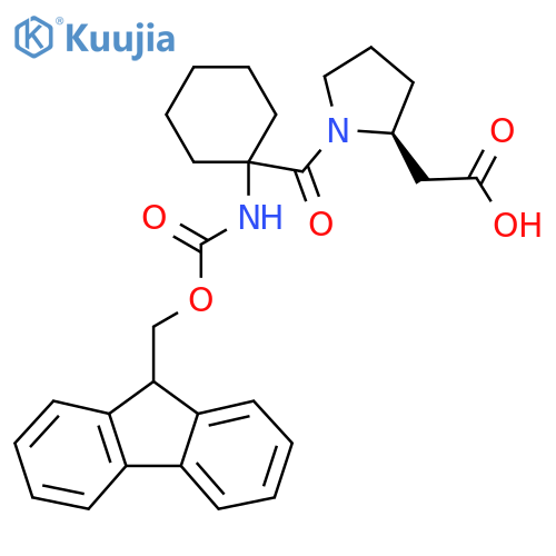 2-(2S)-1-1-({(9H-fluoren-9-yl)methoxycarbonyl}amino)cyclohexanecarbonylpyrrolidin-2-ylacetic acid structure