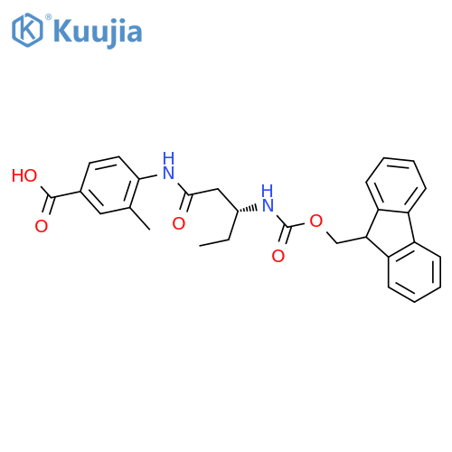 4-(3R)-3-({(9H-fluoren-9-yl)methoxycarbonyl}amino)pentanamido-3-methylbenzoic acid structure