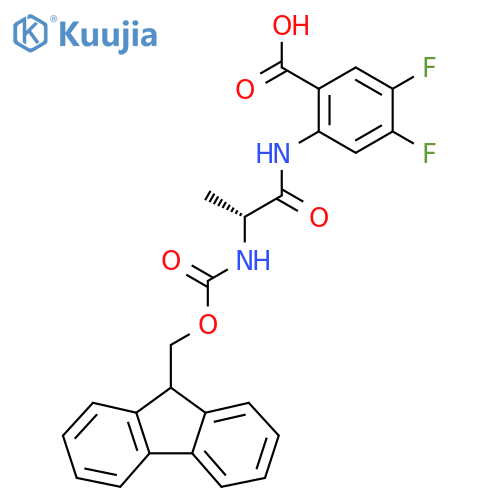 2-(2R)-2-({(9H-fluoren-9-yl)methoxycarbonyl}amino)propanamido-4,5-difluorobenzoic acid structure