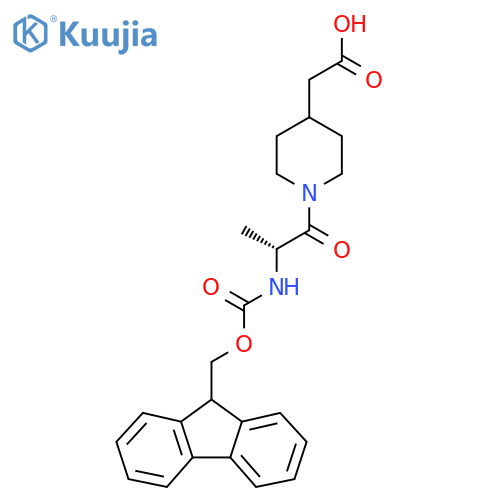 2-{1-(2R)-2-({(9H-fluoren-9-yl)methoxycarbonyl}amino)propanoylpiperidin-4-yl}acetic acid structure