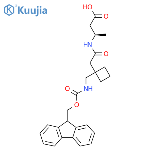 (3R)-3-(2-{1-({(9H-fluoren-9-yl)methoxycarbonyl}amino)methylcyclobutyl}acetamido)butanoic acid structure