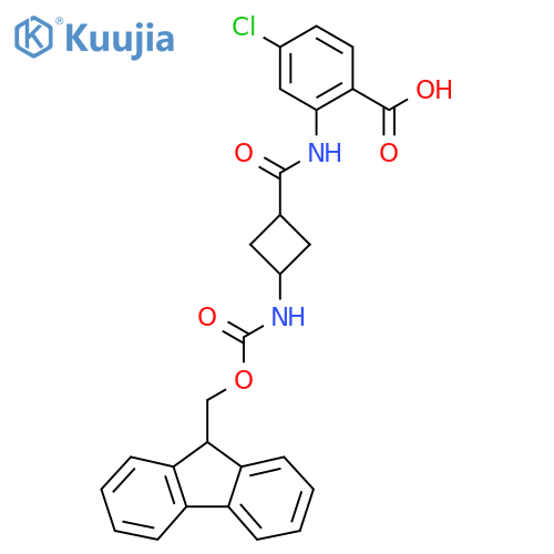 4-chloro-2-(1r,3r)-3-({(9H-fluoren-9-yl)methoxycarbonyl}amino)cyclobutaneamidobenzoic acid structure