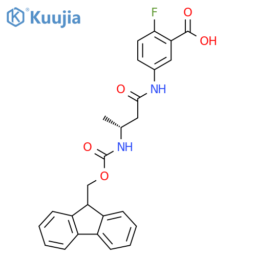 5-(3R)-3-({(9H-fluoren-9-yl)methoxycarbonyl}amino)butanamido-2-fluorobenzoic acid structure