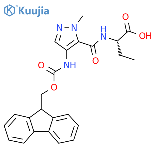 (2S)-2-{4-({(9H-fluoren-9-yl)methoxycarbonyl}amino)-1-methyl-1H-pyrazol-5-ylformamido}butanoic acid structure