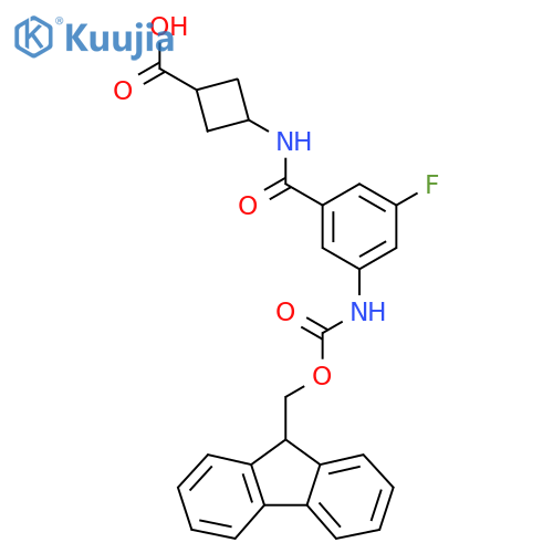 (1r,3r)-3-3-({(9H-fluoren-9-yl)methoxycarbonyl}amino)-5-fluorobenzamidocyclobutane-1-carboxylic acid structure