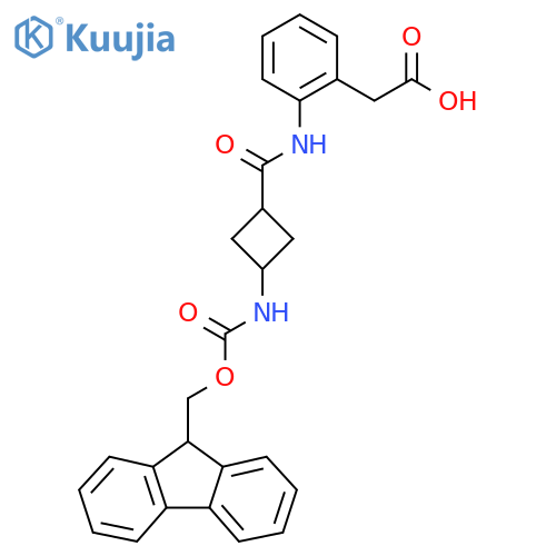 2-{2-(1r,3r)-3-({(9H-fluoren-9-yl)methoxycarbonyl}amino)cyclobutaneamidophenyl}acetic acid structure