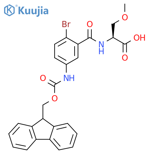 (2S)-2-{2-bromo-5-({(9H-fluoren-9-yl)methoxycarbonyl}amino)phenylformamido}-3-methoxypropanoic acid structure