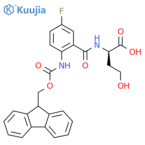 (2R)-2-{2-({(9H-fluoren-9-yl)methoxycarbonyl}amino)-5-fluorophenylformamido}-4-hydroxybutanoic acid structure