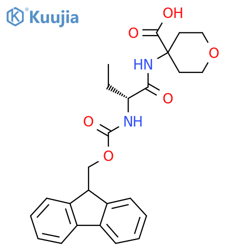 4-(2R)-2-({(9H-fluoren-9-yl)methoxycarbonyl}amino)butanamidooxane-4-carboxylic acid structure