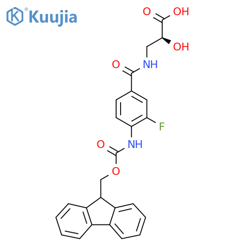 (2S)-3-{4-({(9H-fluoren-9-yl)methoxycarbonyl}amino)-3-fluorophenylformamido}-2-hydroxypropanoic acid structure