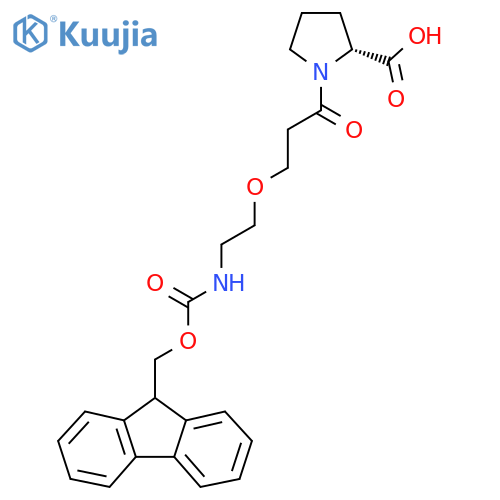 (2R)-1-{3-2-({(9H-fluoren-9-yl)methoxycarbonyl}amino)ethoxypropanoyl}pyrrolidine-2-carboxylic acid structure