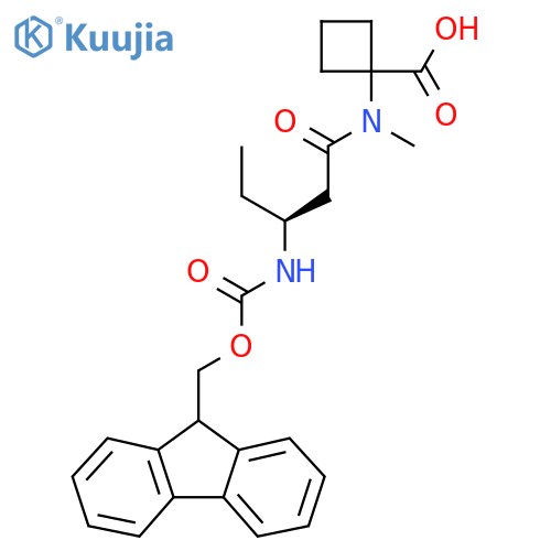 1-(3S)-3-({(9H-fluoren-9-yl)methoxycarbonyl}amino)-N-methylpentanamidocyclobutane-1-carboxylic acid structure