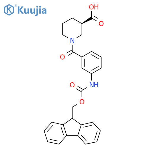 (3R)-1-3-({(9H-fluoren-9-yl)methoxycarbonyl}amino)benzoylpiperidine-3-carboxylic acid structure