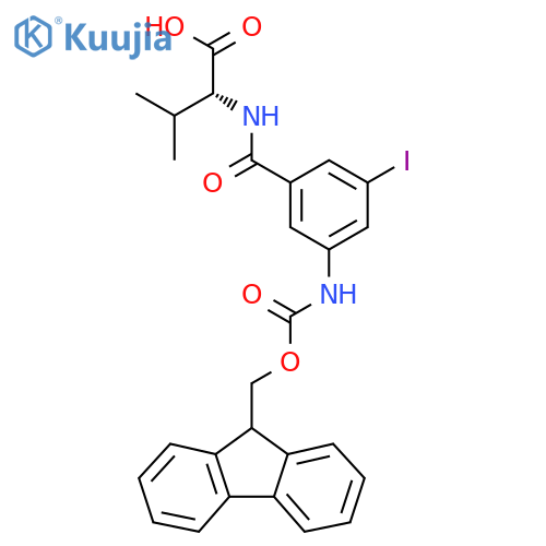 (2R)-2-{3-({(9H-fluoren-9-yl)methoxycarbonyl}amino)-5-iodophenylformamido}-3-methylbutanoic acid structure