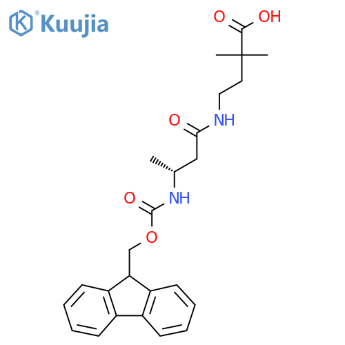 4-(3R)-3-({(9H-fluoren-9-yl)methoxycarbonyl}amino)butanamido-2,2-dimethylbutanoic acid structure