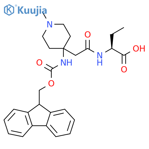 (2S)-2-{2-4-({(9H-fluoren-9-yl)methoxycarbonyl}amino)-1-methylpiperidin-4-ylacetamido}butanoic acid structure