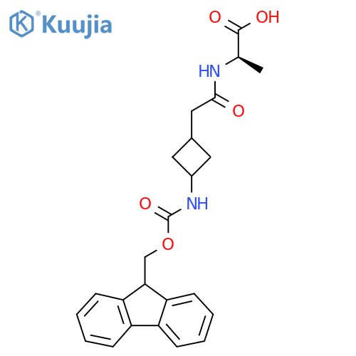 (2R)-2-{2-3-({(9H-fluoren-9-yl)methoxycarbonyl}amino)cyclobutylacetamido}propanoic acid structure