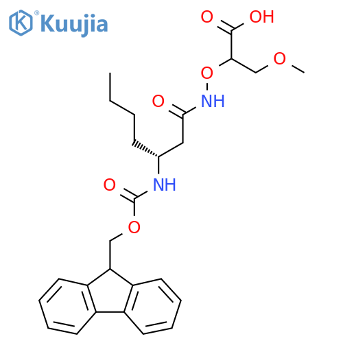 2-{(3R)-3-({(9H-fluoren-9-yl)methoxycarbonyl}amino)heptanamidooxy}-3-methoxypropanoic acid structure