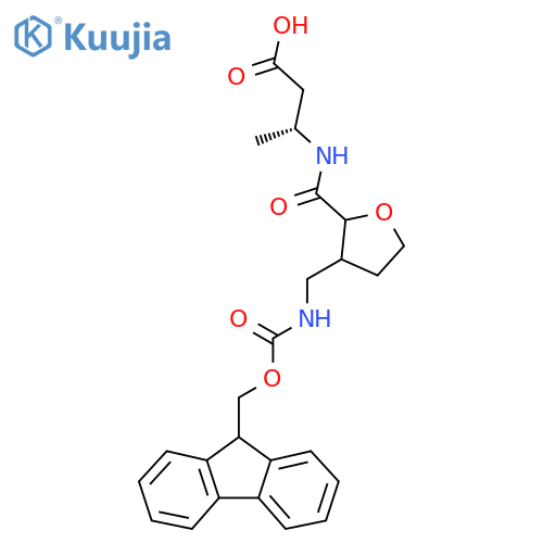 (3R)-3-({3-({(9H-fluoren-9-yl)methoxycarbonyl}amino)methyloxolan-2-yl}formamido)butanoic acid structure