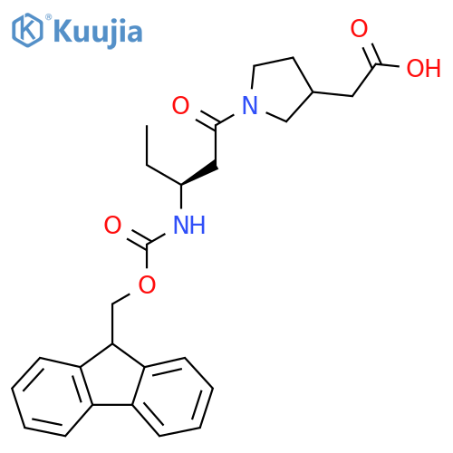 2-{1-(3S)-3-({(9H-fluoren-9-yl)methoxycarbonyl}amino)pentanoylpyrrolidin-3-yl}acetic acid structure