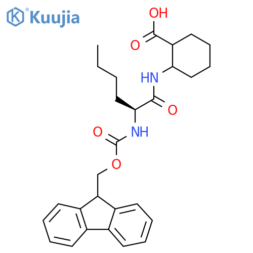 2-(2S)-2-({(9H-fluoren-9-yl)methoxycarbonyl}amino)hexanamidocyclohexane-1-carboxylic acid structure