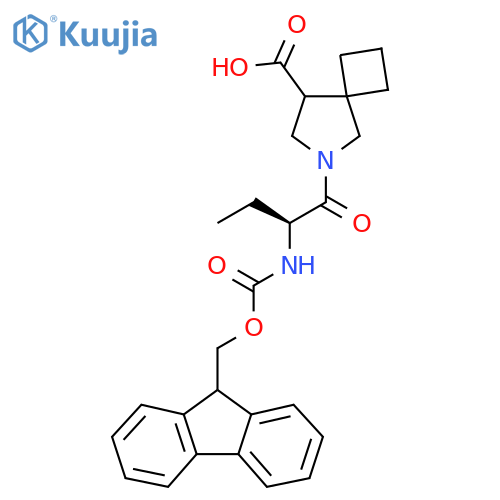 6-(2S)-2-({(9H-fluoren-9-yl)methoxycarbonyl}amino)butanoyl-6-azaspiro3.4octane-8-carboxylic acid structure