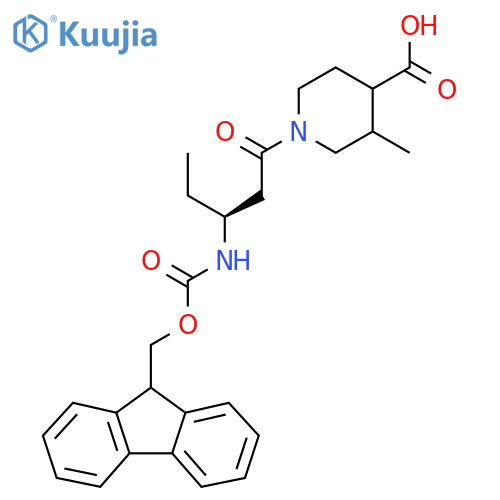 1-(3S)-3-({(9H-fluoren-9-yl)methoxycarbonyl}amino)pentanoyl-3-methylpiperidine-4-carboxylic acid structure