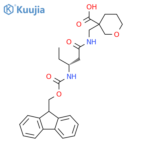 3-{(3R)-3-({(9H-fluoren-9-yl)methoxycarbonyl}amino)pentanamidomethyl}oxane-3-carboxylic acid structure