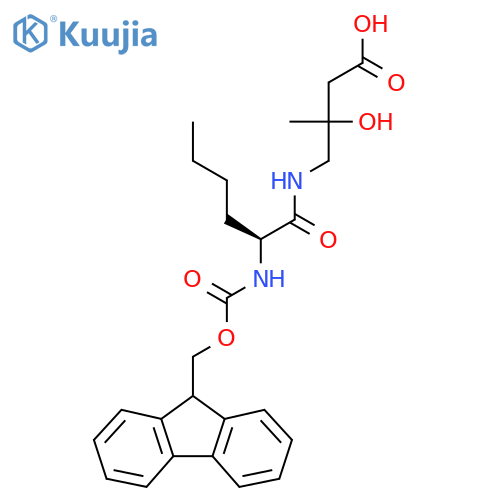 4-(2S)-2-({(9H-fluoren-9-yl)methoxycarbonyl}amino)hexanamido-3-hydroxy-3-methylbutanoic acid structure