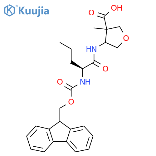 4-(2S)-2-({(9H-fluoren-9-yl)methoxycarbonyl}amino)pentanamido-3-methyloxolane-3-carboxylic acid structure